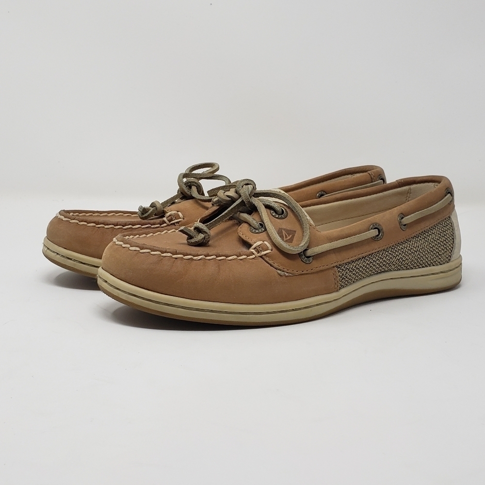 Sperry Topsiders Firefish Linen Oat Leather/Fabric Upper Boat Shoes Women's Sz 6